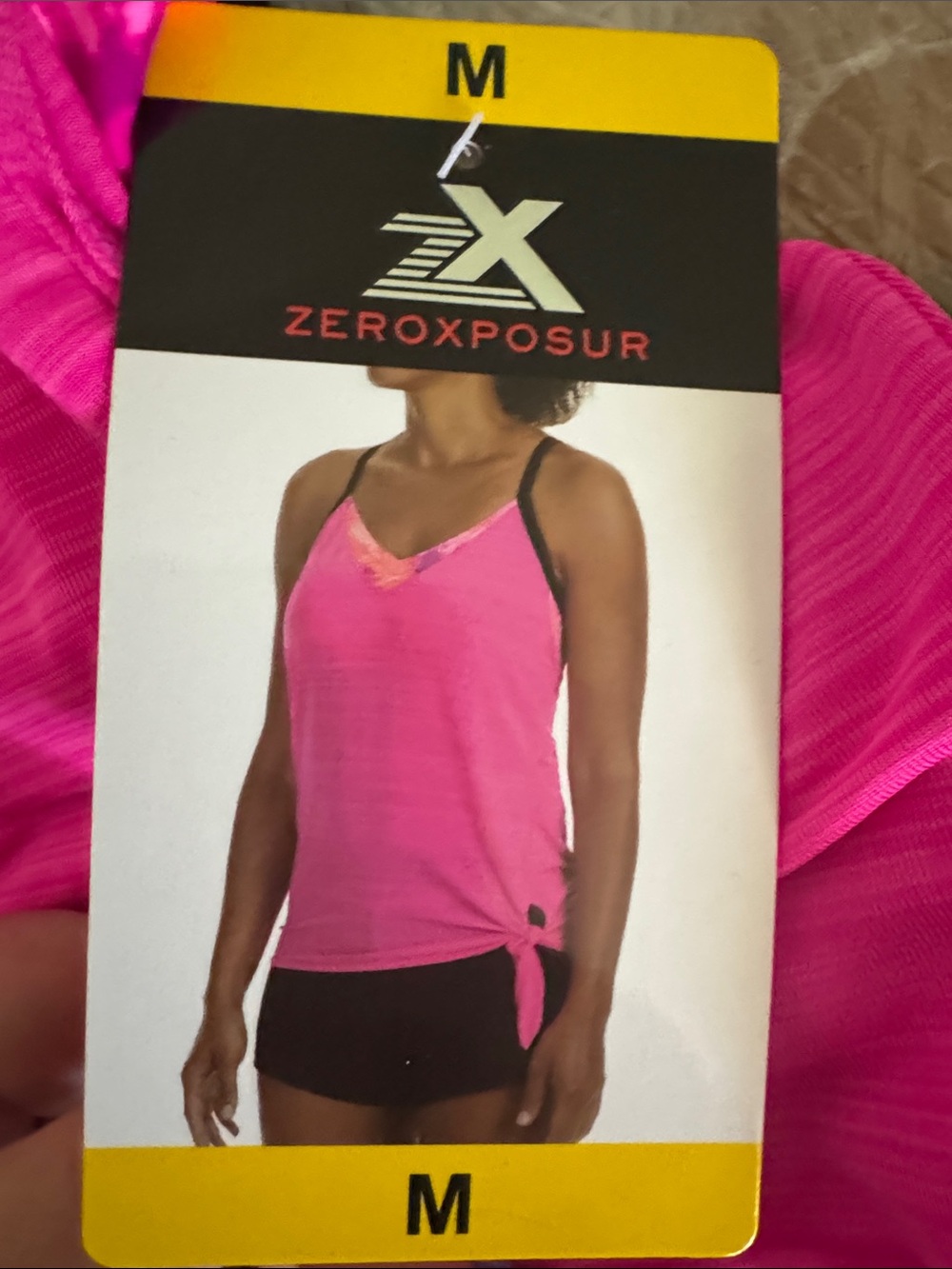 ZeroXposur Hot Pink Tankini Top with Black Straps